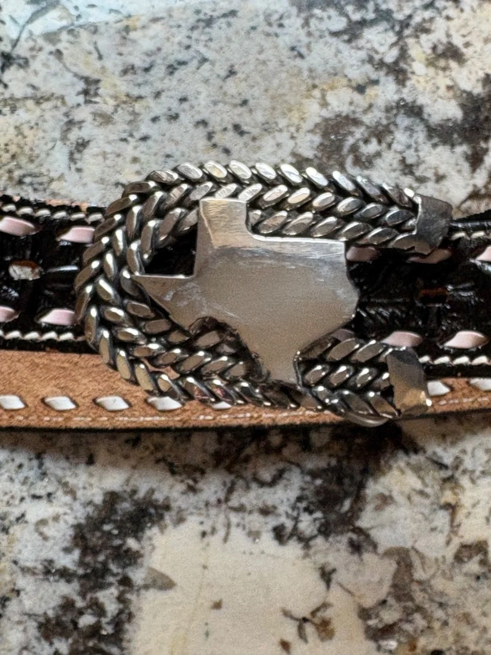 🤠 Handcrafted Artisan Texas State Chain Link Belt Buckle • Silver Tone